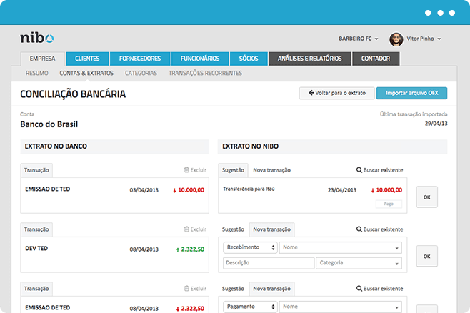 Tela de Conciliação Bancária
